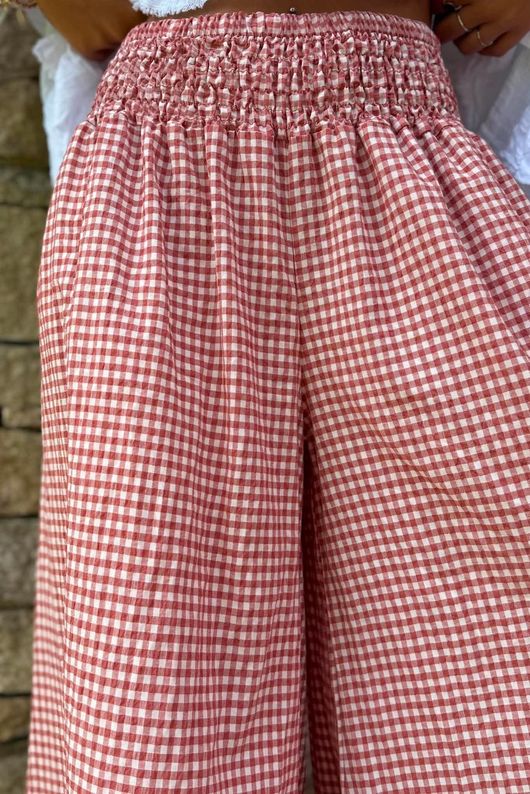Arbi Gingham Palazzo Pant Indian Red